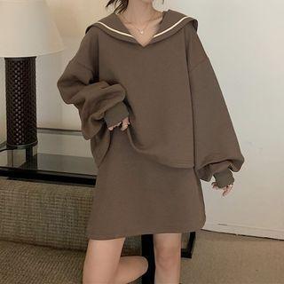 Set: Sailor Collar Sweatshirt + Skirt