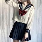 Sailor Collar Blouse / Bow Tie / Mini Pleated Skirt / Set