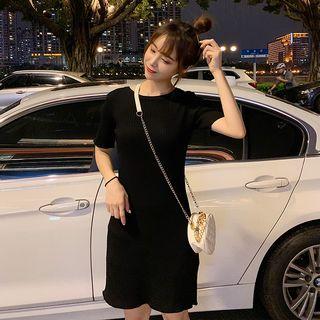 Short-sleeve Tie-back Rib Knit Dress