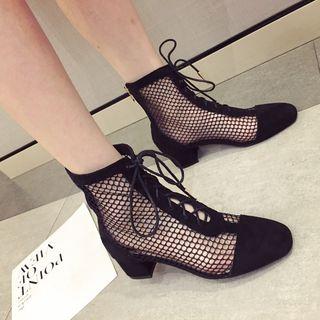 Block Heel Mesh Ankle Boots