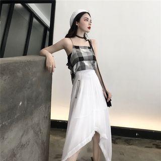 Plaid Camisole / Midi A-line Skirt