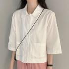 3/4-sleeve Plain Pocket Shirt