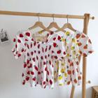 Fruit Print Square-neck Slim-fit Frilled Top