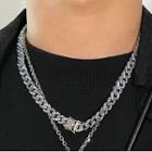 Hoop Pendant Rhinestone Layered Stainless Steel Necklace