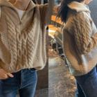 High-neck Zip-front Cable-knit Sweater