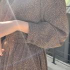 Gathered-waist Long Floral Dress Khaki - One Size