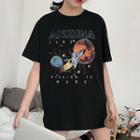 Short-sleeve Spacecraft Print T-shirt Black - One Size