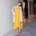 Sleeveless Tie Strap Plain Dress / Long-sleeve Plain Cardigan