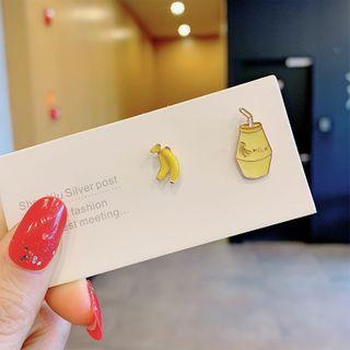 Banana Milk Glaze Asymmetrical Earring Dc2127 - 1 Pair - Yellow - One Size