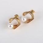 Faux Pearl Alloy Square Earring 1 Pair - S925 Silver - Gold - One Size