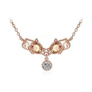 Personalized Plated Rose Gold Cat Necklace With Gold Austrian Element Crystal Rose Gold - One Size