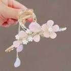 Flower Resin Faux Pearl Alloy Hair Clamp Ly2669 - Hair Clamp - Pink & Gold - One Size