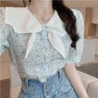 Short-sleeve Floral Cropped Chiffon Blouse
