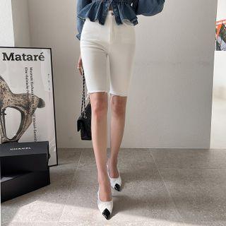 Zip-fly Frayed Biker Shorts