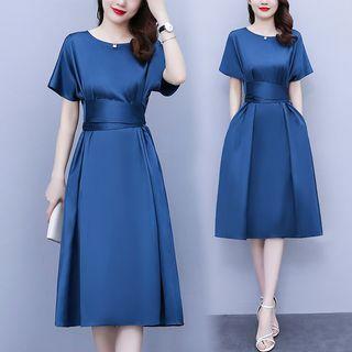 Satin Short-sleeve A-line Dress
