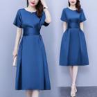 Satin Short-sleeve A-line Dress