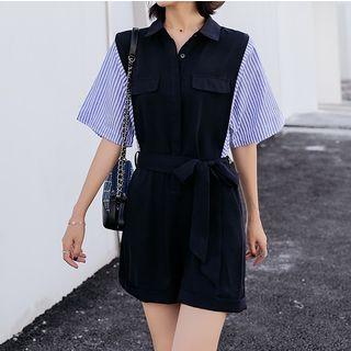 Mock Two-piece Elbow-sleeve Playsuit