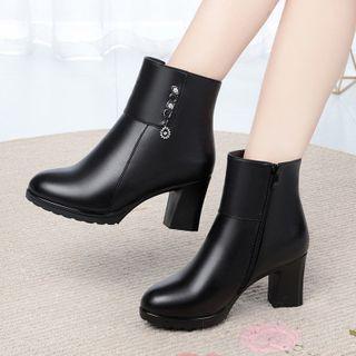 Rhinestone Block-heel Short Boots