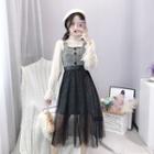 Inset Mesh Skirt Plaid Sleeveless Dress