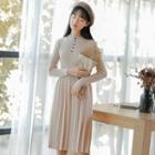 Long-sleeve Button Knit Dress Off-white - One Size