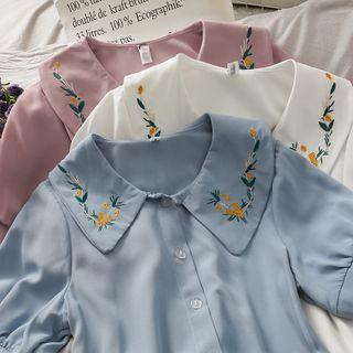 Embroidered Peter Pan-collar Loose Blouse