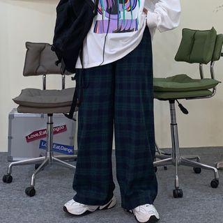 Plaid Panel Wide-leg Pant