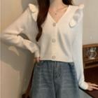 V-neck Ruffle Long-sleeve Knit Top