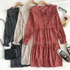 Floral Peter-pan Collar Lace-up Long-sleeve Dress