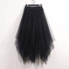 Asymmetrical Mesh Midi A-line Skirt Black - 60-102cm