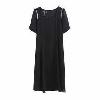 Square-neck Rhinestone Midi A-line Dress