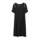 Square-neck Rhinestone Midi A-line Dress