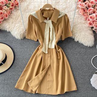 Short-sleeve Shirtdress With Scarf