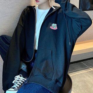 Print Hooded Long-sleeve Zip Cardigan Sweatshirt