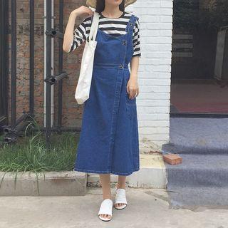 Denim Midi Jumper Dress Dark Blue - One Size