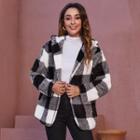 Plaid Open Front Fluffy Jacket
