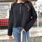 Long-sleeve Buttoned Cropped T-shirt