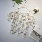 Printed Off-shoulder Elbow-sleeve Chiffon Top