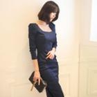 Plain Long Sleeve Midi Pencil Dress