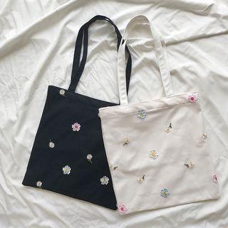 Floral Embroidered Canvas Tote Bag