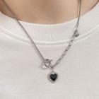 Heart Pendant Stainless Steel Necklace Black - One Size