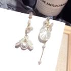 Non-matching Faux Pearl Petal Dangle Earring 1 Pair - Silver Stud - Gold - One Size