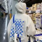 Checkerboard Print Hooded Zip Jacket