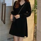Long-sleeve Knit V-neck A-line Mini Dress