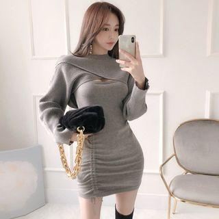 Set: Cropped Rib-knit Top + Pinafore Minidress