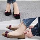 Square-toe Bow Faux-suede Flats