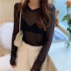 Long-sleeve Plain Mesh T-shirt