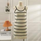 Striped Open-knit Sleeveless Mini Dress Almond - One Size