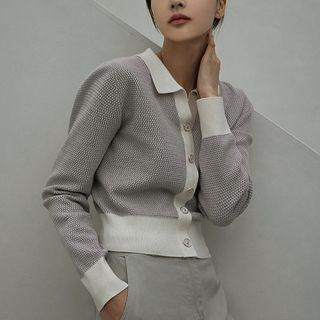Contrast-collar Tweed Cardigan