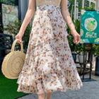 Midi Floral Layered Chiffon Skirt