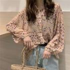 Long-sleeve Floral Blouse White - One Size